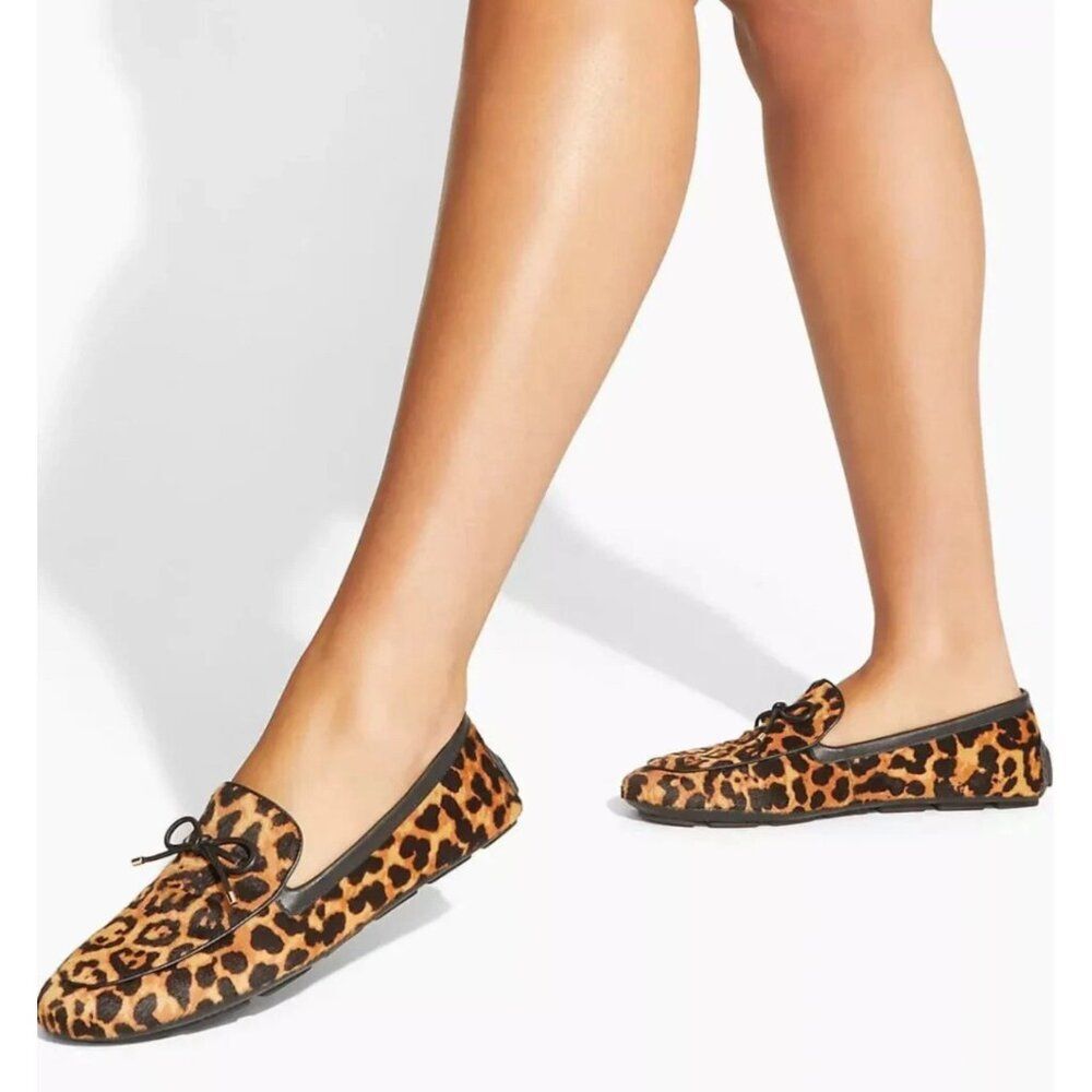 Stuart Weitzman Newport Driving Calf Hair Loafers Cheetah Print 6